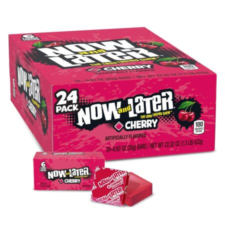 Now and Later Long-Lasting Chew, Cherry Flavor, 0.93 Each, Pack of 24