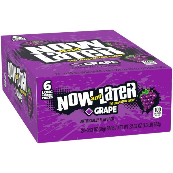 Now and Later Long-Lasting Chew, Grape Flavor, 0.93 Each, Pack of 24