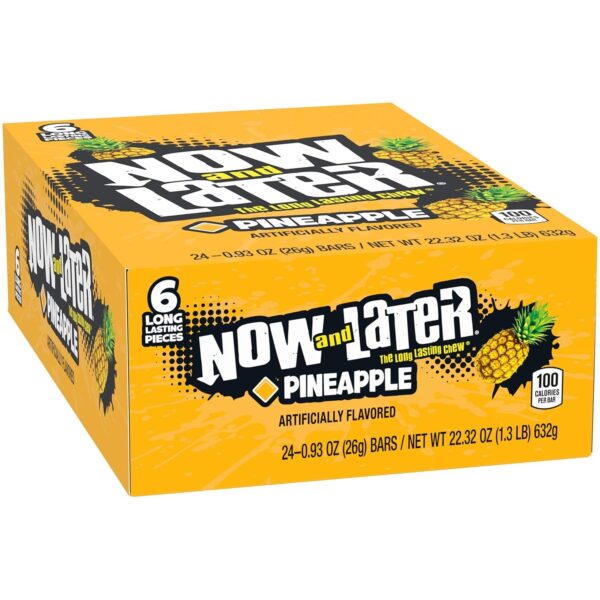 Now and Later Long-Lasting Chew, Pineapple Flavor, 0.93 Each, Pack of 24