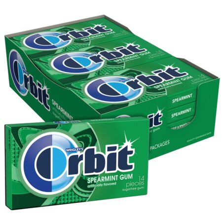 ORBIT Spearmint Sugar Free Chewing Gum, 1.08 Oz Each Pack, Pack of 12