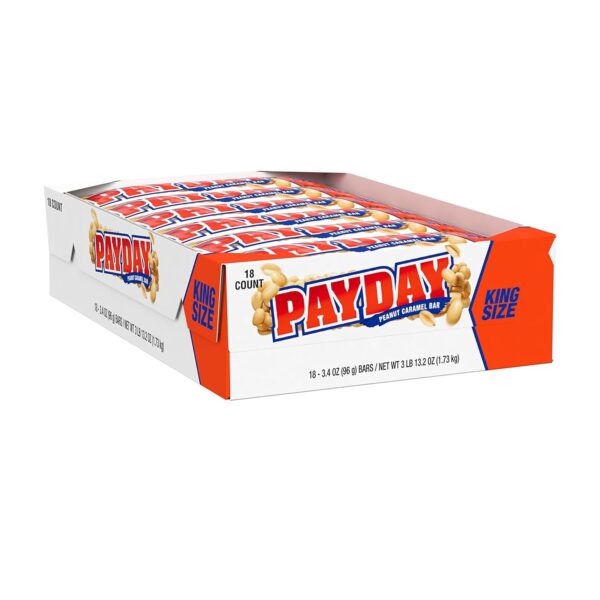 PAYDAY Peanut Caramel King Size, Candy Bars, 3.4 oz each, Pack of 18