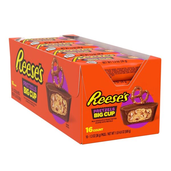 REESE'S Big Cups with Pretzel Candy Packs, Standard Size, 1.3 Oz each, Pack of 16