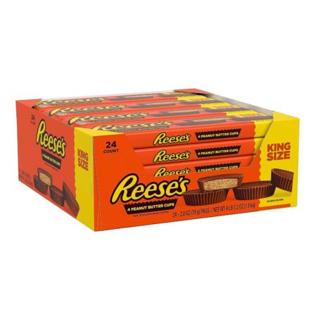 REESE'S Milk Chocolate King Size Peanut Butter Cups, Candy Packs, 2.8 oz, Pack of 24