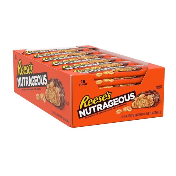 REESE'S NUTRAGEOUS Peanut Butter Caramel Peanut Candy Bars, 1.66 oz, Pack of 18