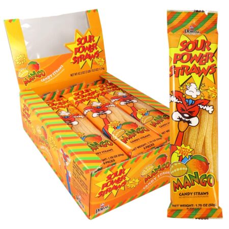 Sour Power Candy Straws, Mango Straws, 1.75 Oz Per Pack, Pack of 24