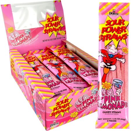 Sour Power Candy Straws, Lemonade Straws, 1.75 Oz Per Pack, Pack of 24