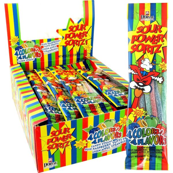 Sour Power Candy Straws, Sortz Straws, 1.75 Oz Per Pack, Pack of 24