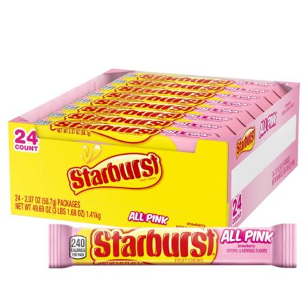 STARBURST All Pink Fruit Chews Candy Bulk Pack, 2.07 oz each, Pack of 24