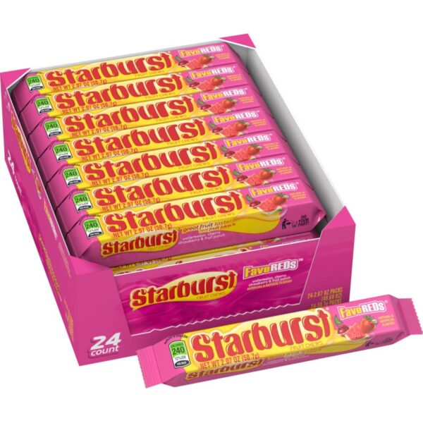 STARBURST FaveREDS Chewy Candy Bulk Pack, Full Size, 2.07 Oz each, Pack of 24