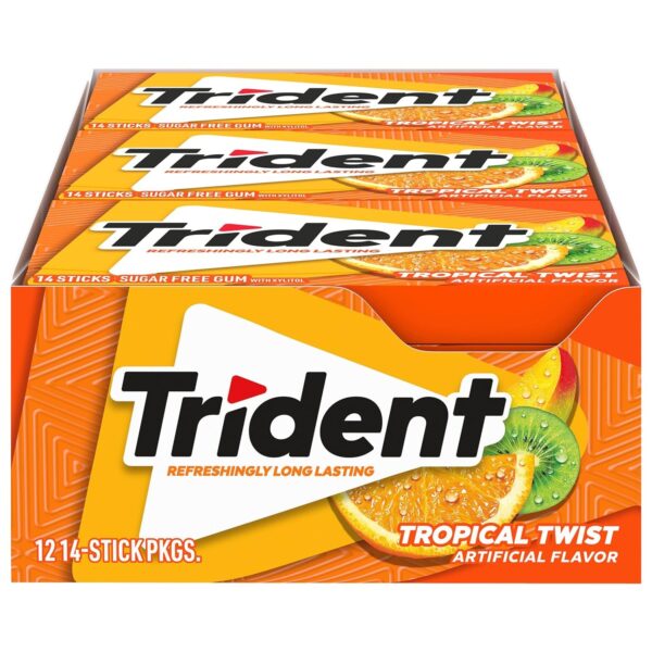 Trident Tropical Twist Sugar Free Gum, 14 Pieces