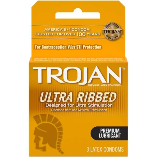 TROJAN Gold Ultra Ribbed Lubricated Condoms0.2 Each, 3 Count