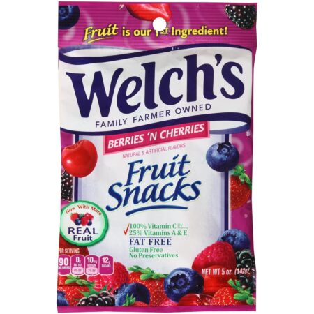 Welch's Fruit Snacks, Berry Cherry, Gluten Free, 5 oz Bags, Pack of 12