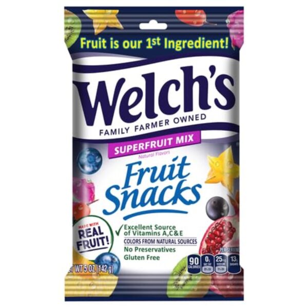 Welch's Fruit Snacks, Super Fruit, Gluten Free, 5 oz Bags, Pack of 12