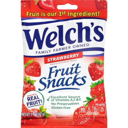 Welch's Fruit Snacks, Strawberry, Gluten Free, 5 oz Bags, Pack of 12