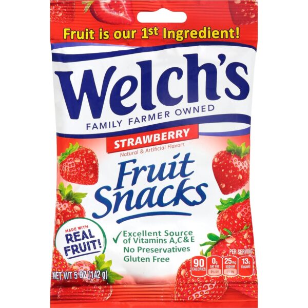 Welch's Fruit Snacks, Strawberry, Gluten Free, 5 oz Bags, Pack of 12