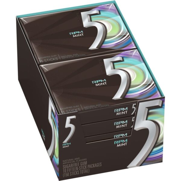 5 Gum RPM Mint Sugarfree Gum, 3.52 oz each, 10 Ct