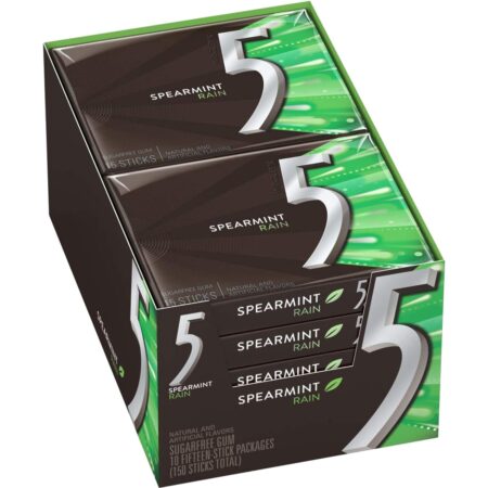 5 Gum Spearmint Rain Sugarfree Gum, 3.52 oz each, 10 Ct