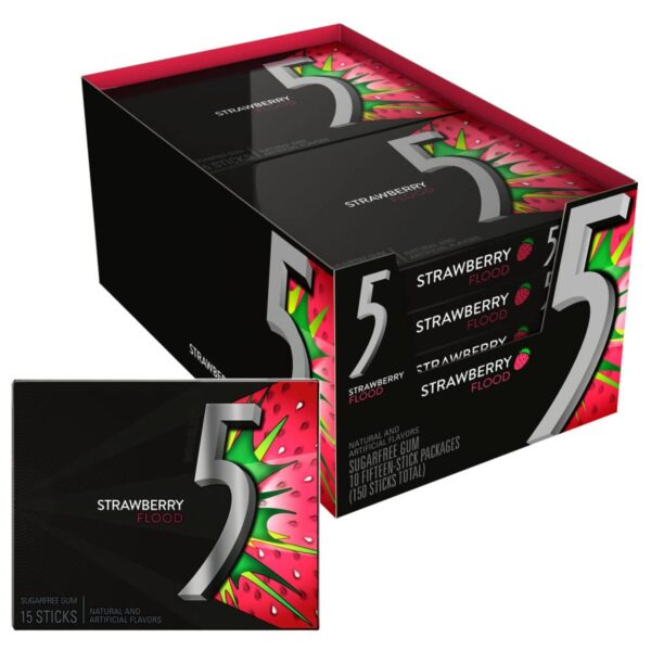 5 Gum Strawberry Sugarfree Gum, 3.52 oz each, 10 Ct