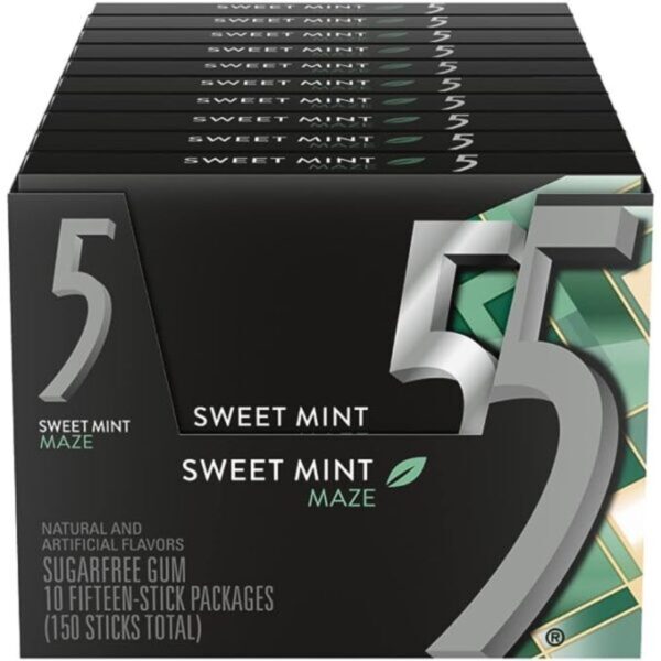 5 Gum Sweet Mint Sugarfree Gum, 3.52 oz each, 10 Ct