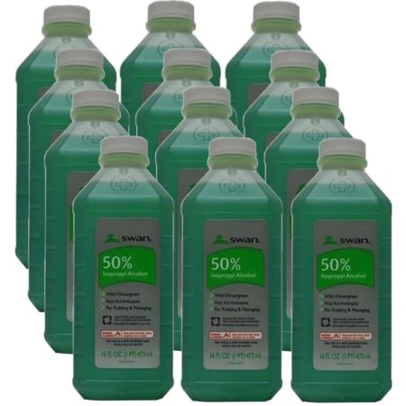 Swan 50% Isopropyl Alcohol First Aid Antiseptic, Green, Pack of 12