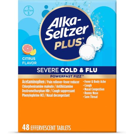 ALKA-SELTZER PLUS Cold & Flu Medicine for Nasal Congestion, Cough, Fever - Citrus, 48 Count