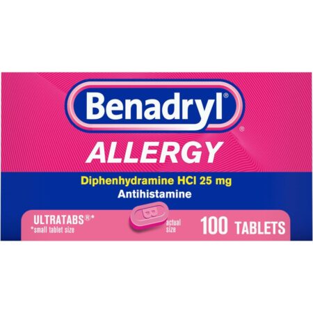 Benadryl Allergy Ultratab Tablets, 0.01 Oz each, 1 Pack of 100 Tablets