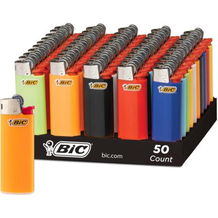 BIC Mini Pocket Lighters, Assorted Bright Colors, Safe and Reliable, 50-Count Tray