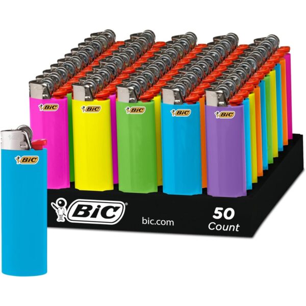 BIC Classic Lighters, Pocket Lighter Style, Fashion Assorted Colors, 50 Count Tray Disposable Lighters