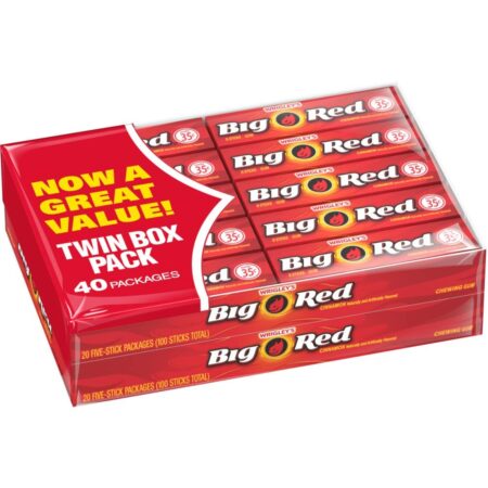 WRIGLEY'S BIG RED Cinnamon Chewing Gum, 5-Stick Pack,  Pack of 40