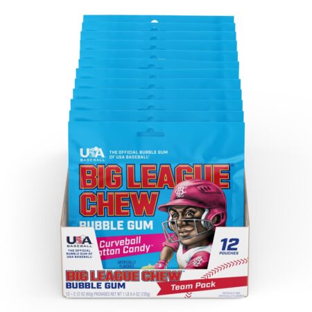 Big League Chew Curveball Cotton Candy Bubble Gum, 2.12oz Each, Pack of 12