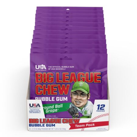 Big League Chew Ground Ball Grape Bubble Gum, 2.12oz Each, Pack of 12