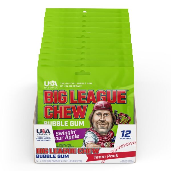 Big League Chew Ground Ball Sour Apple Bubble Gum, 2.12oz Each, Pack of 12