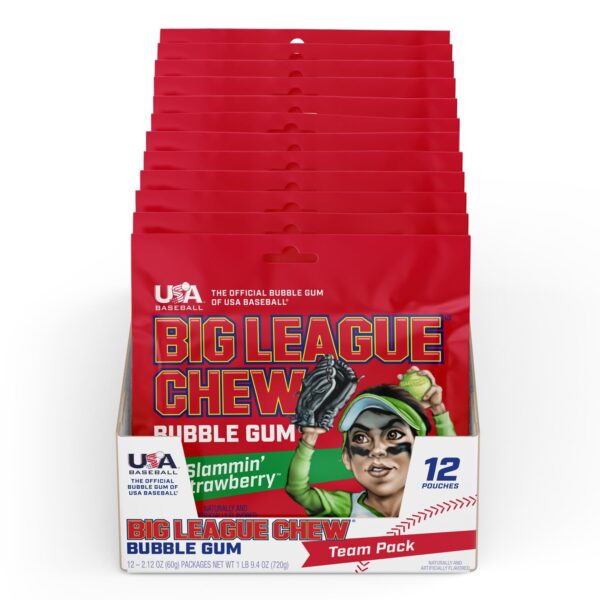 Big League Chew Ground Ball Strawberry Bubble Gum, 2.12oz Each, Pack of 12