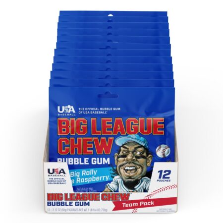 Big League Chew Ground Ball Blue Raspberry Bubble Gum, 2.12oz Each, Pack of 12