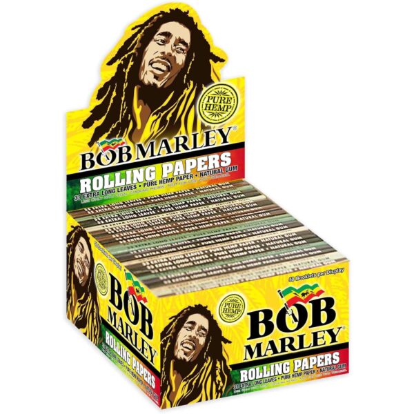 BOB MARLEY Cigarette Rolling Papers, King Size (110mm), 33 Leaves Per Booklet, Box of 50 Booklets