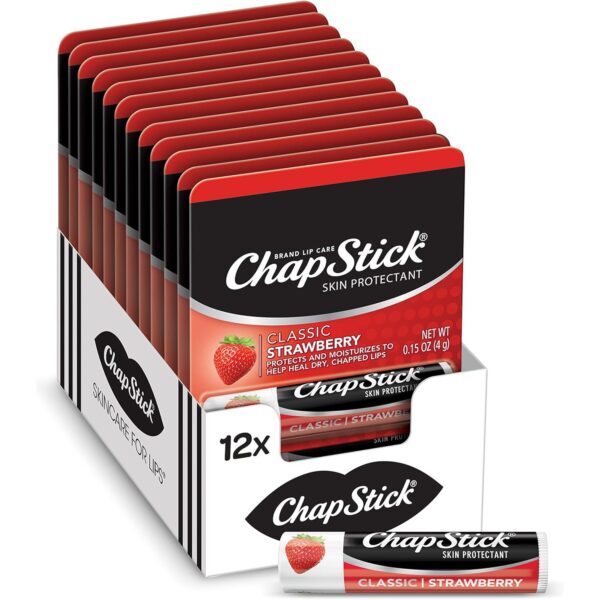 ChapStick Classic Strawberry Lip Balm Tubes, 0.15 Oz each, Pack of 12