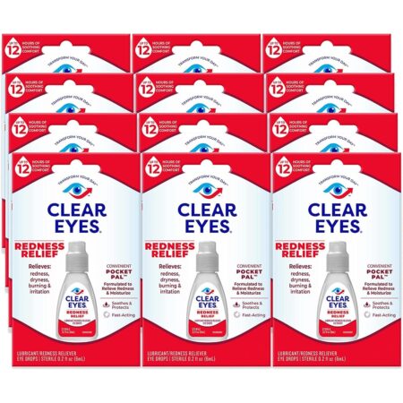 Clear Eyes Redness Relief Handy Pocket Pal, 0.2 Oz, Pack of 12