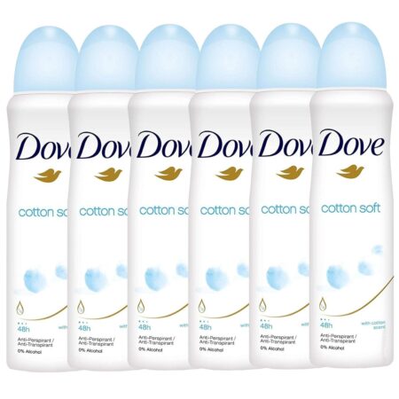 DOVE Antiperspirant 48 Hours Body Spray, Cotton Soft, 5 Fl.Oz (150 ML) each, Pack of 6