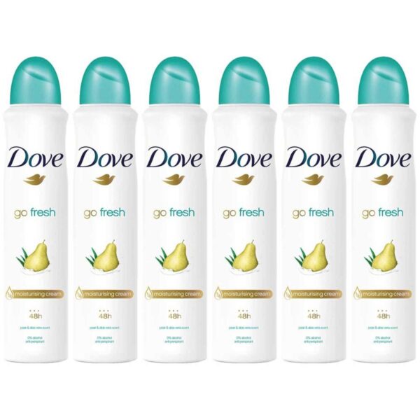 DOVE Go Fresh Pear & Aloe Antiperspirant Deodorant Spray, 5.07 Oz (150ml) each, Pack of 6