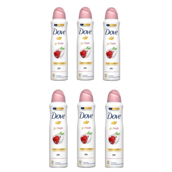 DOVE Go Fresh Pomegranate & Lemon Verbena Deodorant Spray, 5.07 FL Oz (150 ml) each, Pack of 6