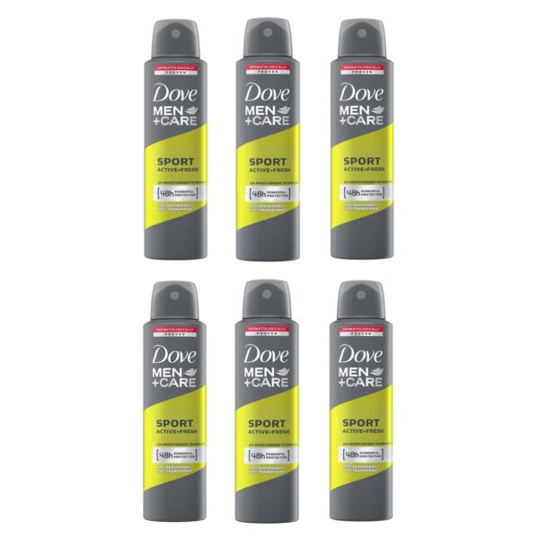 DOVE Men + Care Sport Active Fresh Antiperspirant Deodorant Spray 5.7 Oz (150ml) each, Pack of 6