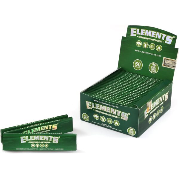 Elements Green Slim Unrefined plant rolling paper, King Size, Pack of 50