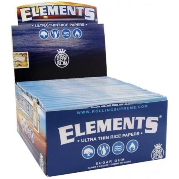 Elements Blue Slim Unrefined plant rolling paper, King Size, 1 Pack of 50