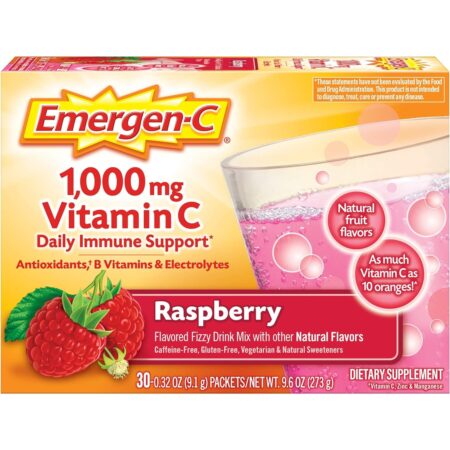 Emergen-C Vitamin C Raspberry Flavored Drink Mix, 1 Pack of 30 Packets