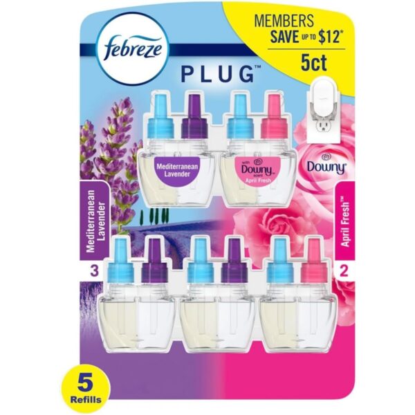 Febreze Plug in Air Fresheners, Mediterranean Lavender & April Downy, 0.87 Oz each, 5 Oil Refills