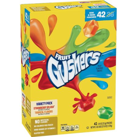 Betty Crocker Fruit Gushers, Strawberry Splash & Tropical, 0.9 Oz, Pack of 42