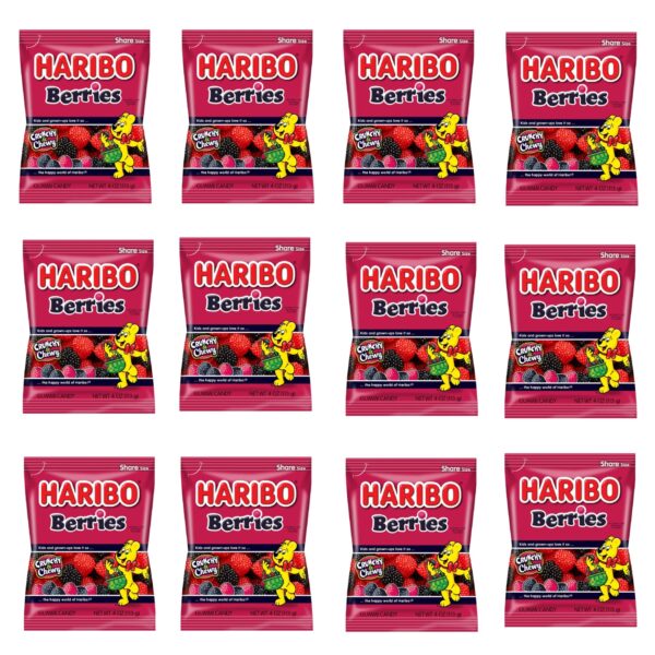 HARIBO Gummi Candy, Berries, 4 oz Bag, Pack of 12