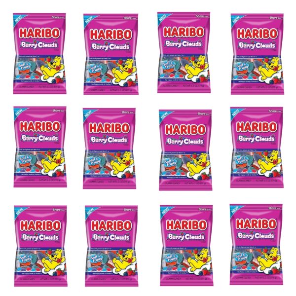 HARIBO Gummi Candy, Berry Clouds, 4 oz Bag, Pack of 12