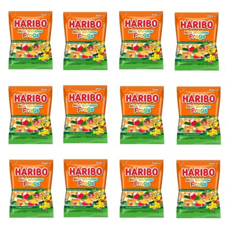 HARIBO Gummi Candy, Mini Rainbow Frogs, 5 oz Bag, Pack of 12