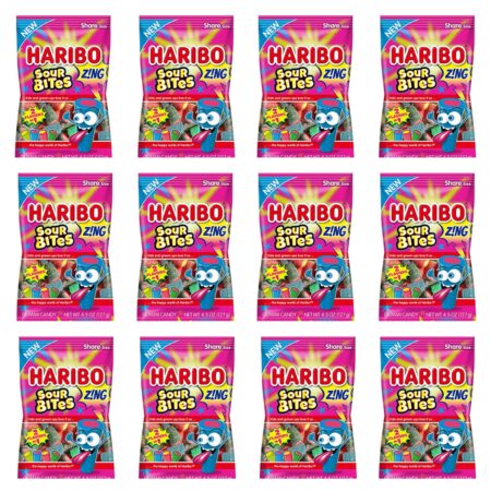 HARIBO Gummi Candy, Sour Bites, 4.5 oz Bag, Pack of 12